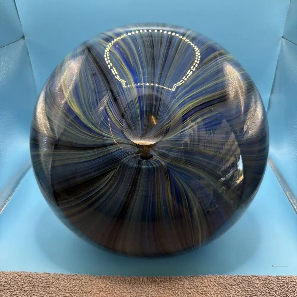Murano Style Vase Large 10 Inch Onion Swirl Blue Green Black Hand Blown MCM